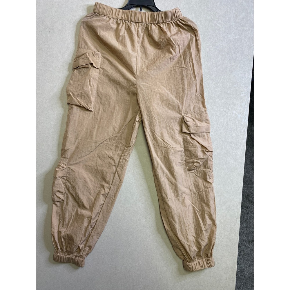 C'est Toi Womens Tan Nylon Cargo Joggers Elastic Waist Pants PA6028 Small